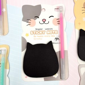 Bloco de Notas  Adesivado Preto c/ Caneta Neon Gatinho