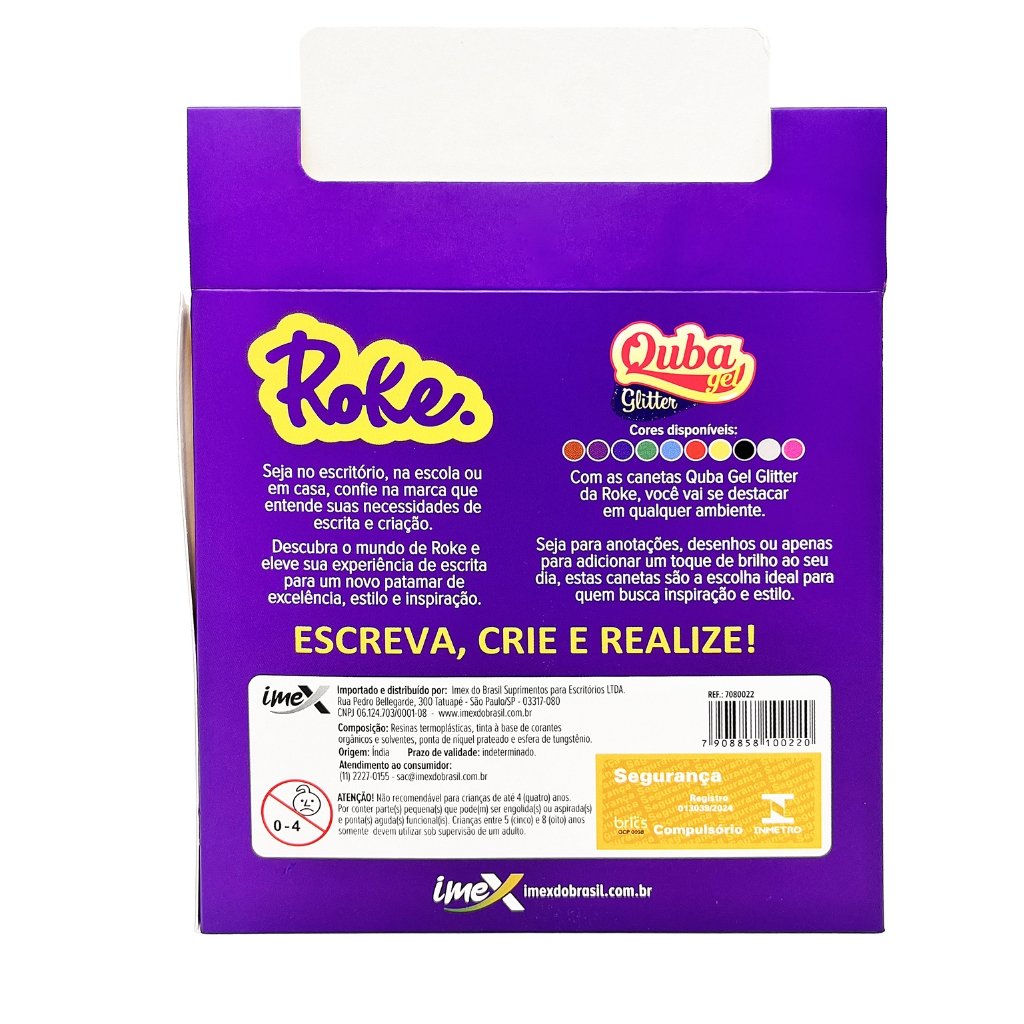 Caneta Gel Glitter 1.0mm Quba - ROKE - CX 50 UND