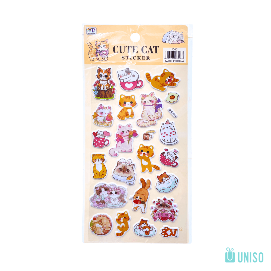 Cartela de Adesivos Cute Gato - UNISO - UND