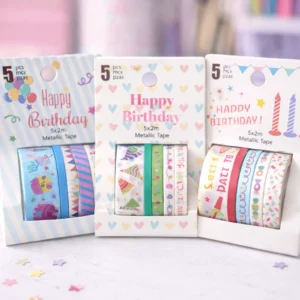 Kit c/5 Fitas Washi Tapes Happy Birthday - IMPORTADO - BLISTER