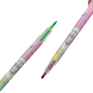 Marca Texto 2 Pontas Unicórnio Estampado - Kit 6 Cores
