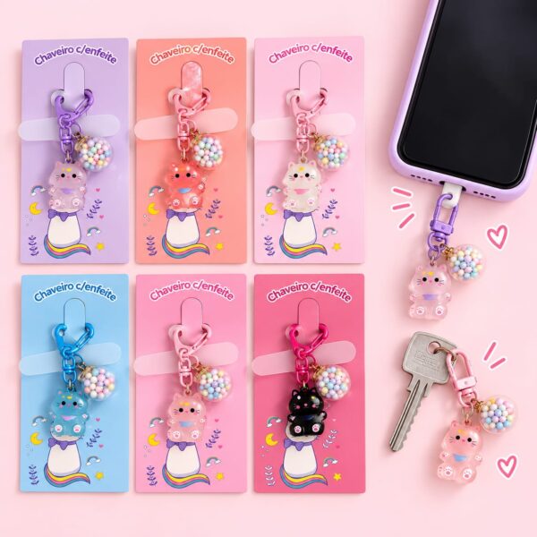 Chaveiro Tendência Charm p/ Celular Gatinho Miçanga - IMPORTADO - UND