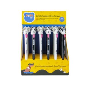Caneta Esferográfica Apagável 0.5 mm Azul/Preta Dog Tongue Puxa Língua - FOFY - CX 36 UND