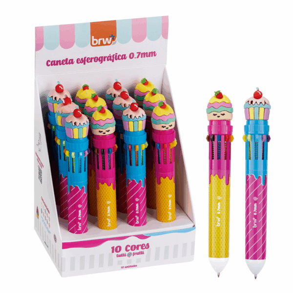 Caneta Esferográfica Divertida 0.7mm Tutti Frutti 10 Cores BRW - Display 12 UND