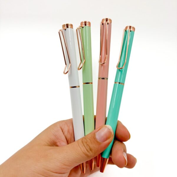 Caneta Luxo Metálica Pastel c/ Grip Rosê - Kit 4 Und