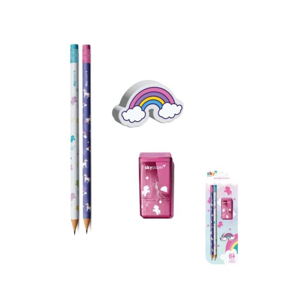 Kit Escolar 4 Peças Unicórnio Arco-Íris - SKYPAPER - BLISTER