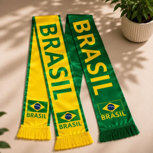 Faixa Cachecol Cetim 136x1,4cm Brasil Copa do Mundo - IMPORTADO - UND