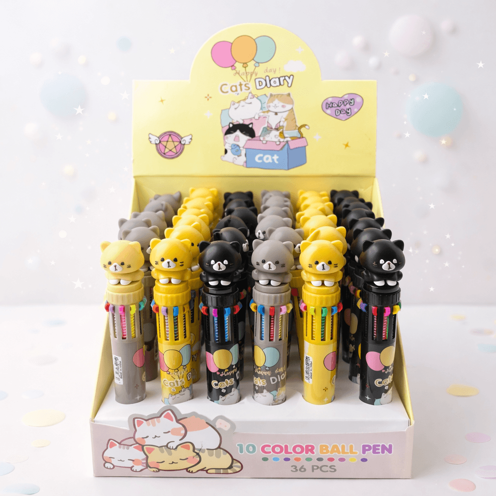Caneta 10 Cores Gatinho Cat - IMPORTADO - UND