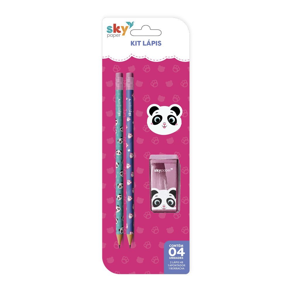 Kit Escolar 4 Peças Panda - SKYPAPER - BLISTER