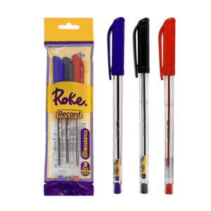 Kit Caneta Esferográfica 1.0 mm Record PT/AZ/VM - ROKE - BLISTER 3 UN