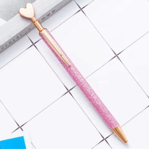 Caneta Metálica LUXO Clic Coração Glitter  - IMPORTADO - UND SORTIDA