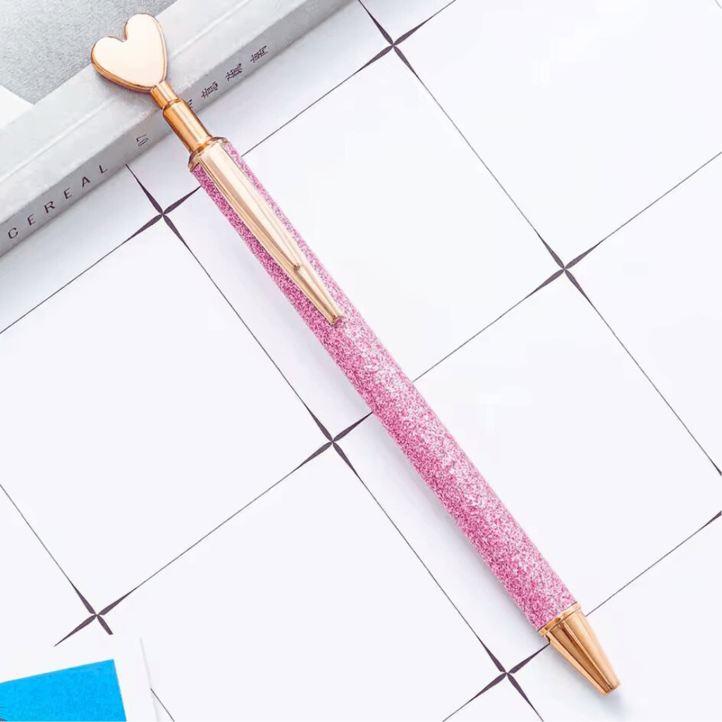 Caneta Metálica LUXO Clic Coração Glitter  - IMPORTADO - UND SORTIDA