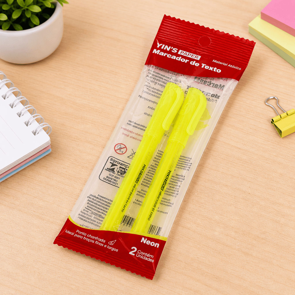 Marca Texto Neon Amarelo c/2 Und - YINS PAPER - BLISTER