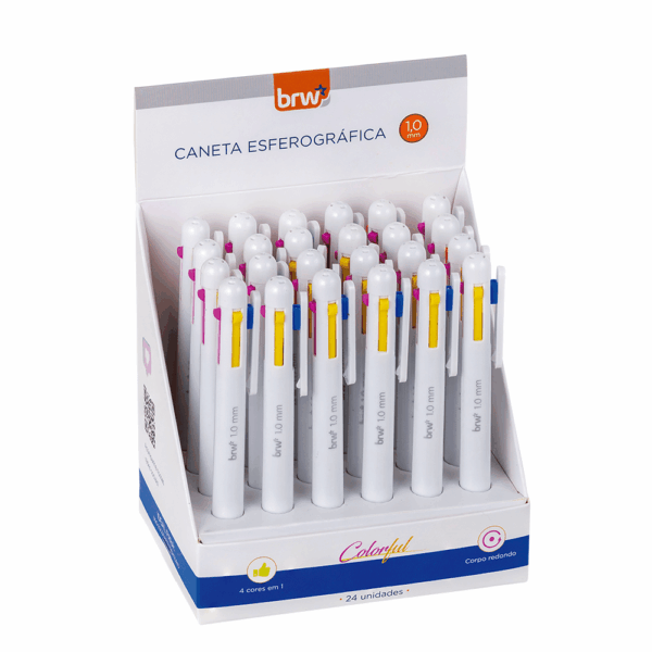 Caneta Esferográfica 1.0mm 4 Cores Pastel BRW