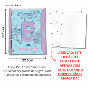 Fichário Universitário PVC Cristal 10 Divisórias Monstros SA 192 fls - DAC