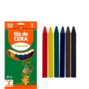 Giz de Cera 6 Cores Fino 8 x 88mm Leo e Leo - PACOTE 12 CAIXAS