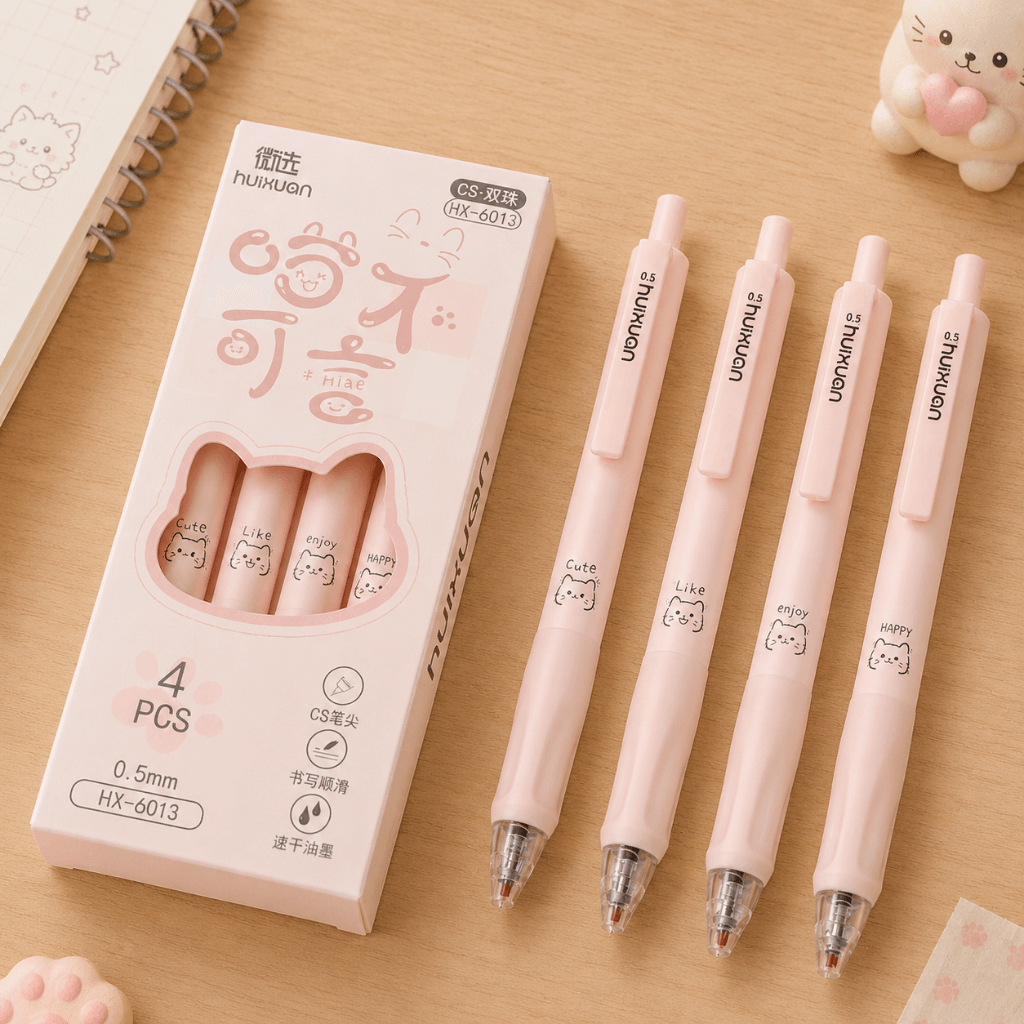 Kit Caneta Clic Premium Gatinho Emoções 4 UND - IMPORTADO - BLISTER