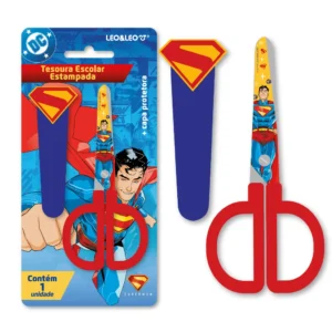 Tesoura Escolar Estampada C/ Capa Superman - LEO e LEO - BLISTER