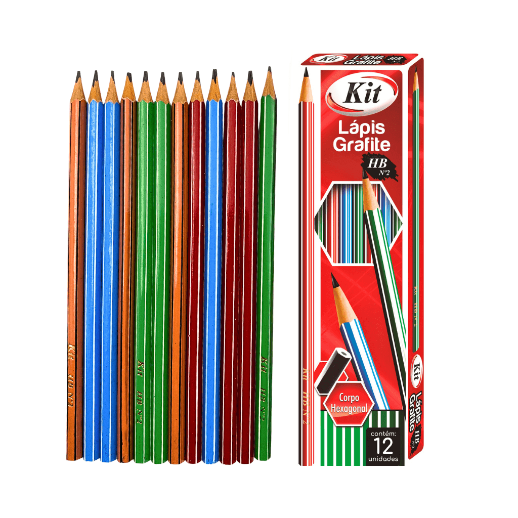 Lápis Grafite HB Hexagonal Linhas - KIT OFICIAL - CX 12 UND