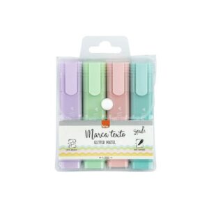 Marca Texto Pastel Glitter 4 Cores Ponta Chanfrada BRW