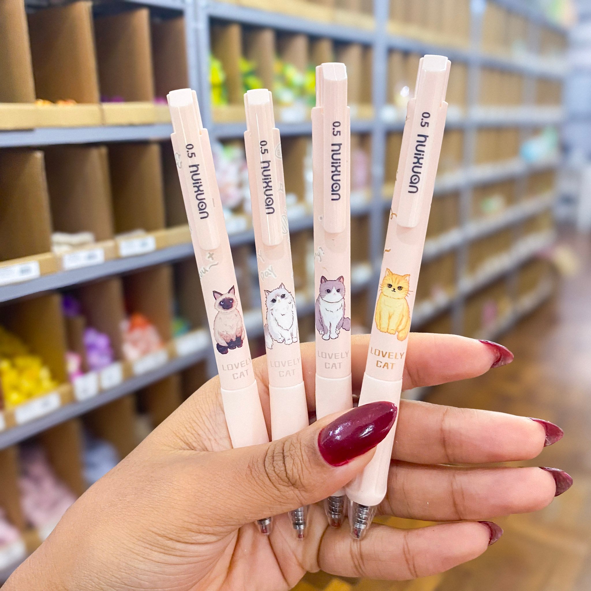 Kit Caneta Clic Premium Lovely Gato 4 UND - IMPORTADO - BLISTER