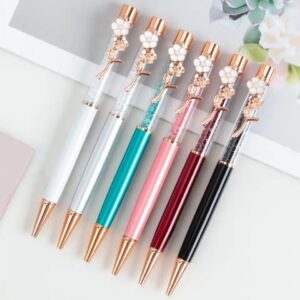 Caneta Luxo Metálica Flores - Kit 4 Und