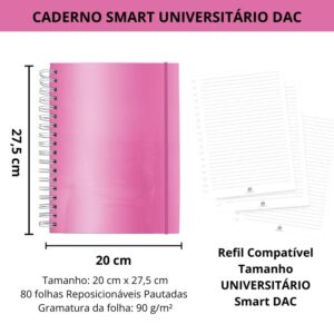 Caderno Smart Universitário 10 Matérias Vision Rosa Pink DAC