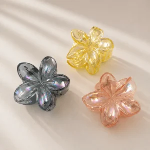 Presilha Piranha Flor TRANSPARENTE  CLEO 6 cm - IMPORTADO - PACOTE 6 UND