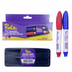 Kit Apagador + 2 Marcadores Quadro Branco ROKE - UND
