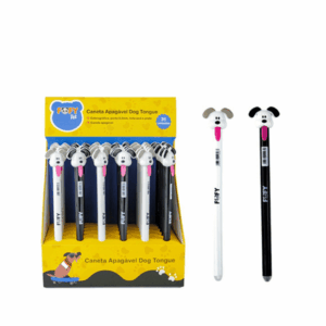 Caneta Esferográfica Apagável 0.5 mm Azul/Preta Dog Tongue Puxa Língua - FOFY - CX 36 UND