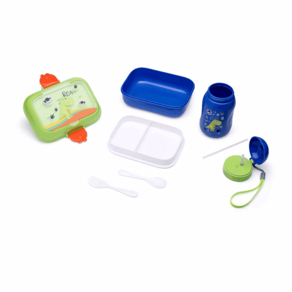 Kit Lanche Dino Garrafa + Marmita + Talher Leo e Leo