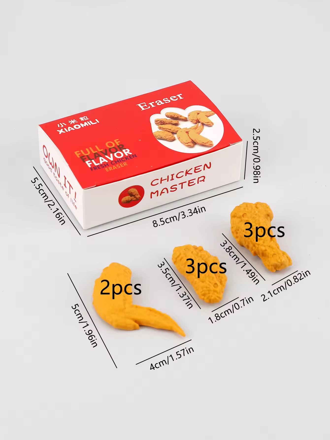 Borracha 3D Frango Frito - IMPORTADO - CAIXINHA 8 FRANGUINHOS