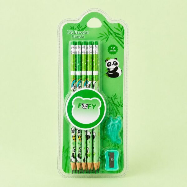 Kit Escolar Panda 12 Peças - FOFY - BLISTER