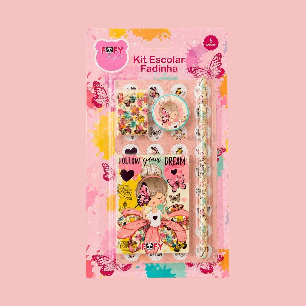 Kit Escolar Fadinha 5 peças - FOFY - BLISTER