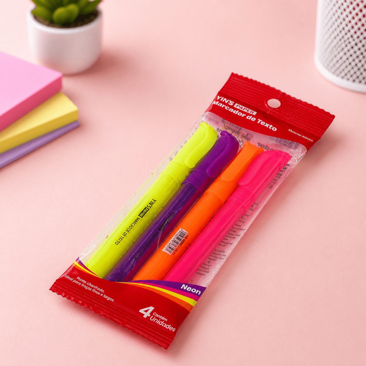 Marca Texto Neon Pacote c/4 Und - YINS PAPER - BLISTER