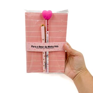 Kit Namorados Love - Caderno + Caneta + Lápis C/ Borracha