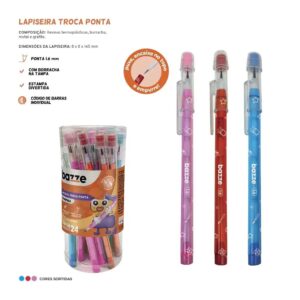 Lapiseira Troca Ponta - BAZZE TRIS - PACOTE 12 UND