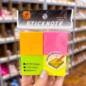 Kit c/ 4 Blocos de Notas Color  NEON 7,6x7,6cm - IMPORTADO - UND