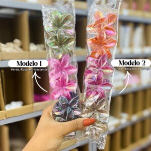 Presilha Piranha Flor Metalizada 6 cm - IMPORTADO - PACOTE 6 UND