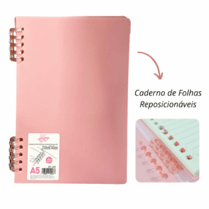 Caderno de Folhas Reposicionáveis A5 Breeze Rosa 60 fls - DAC