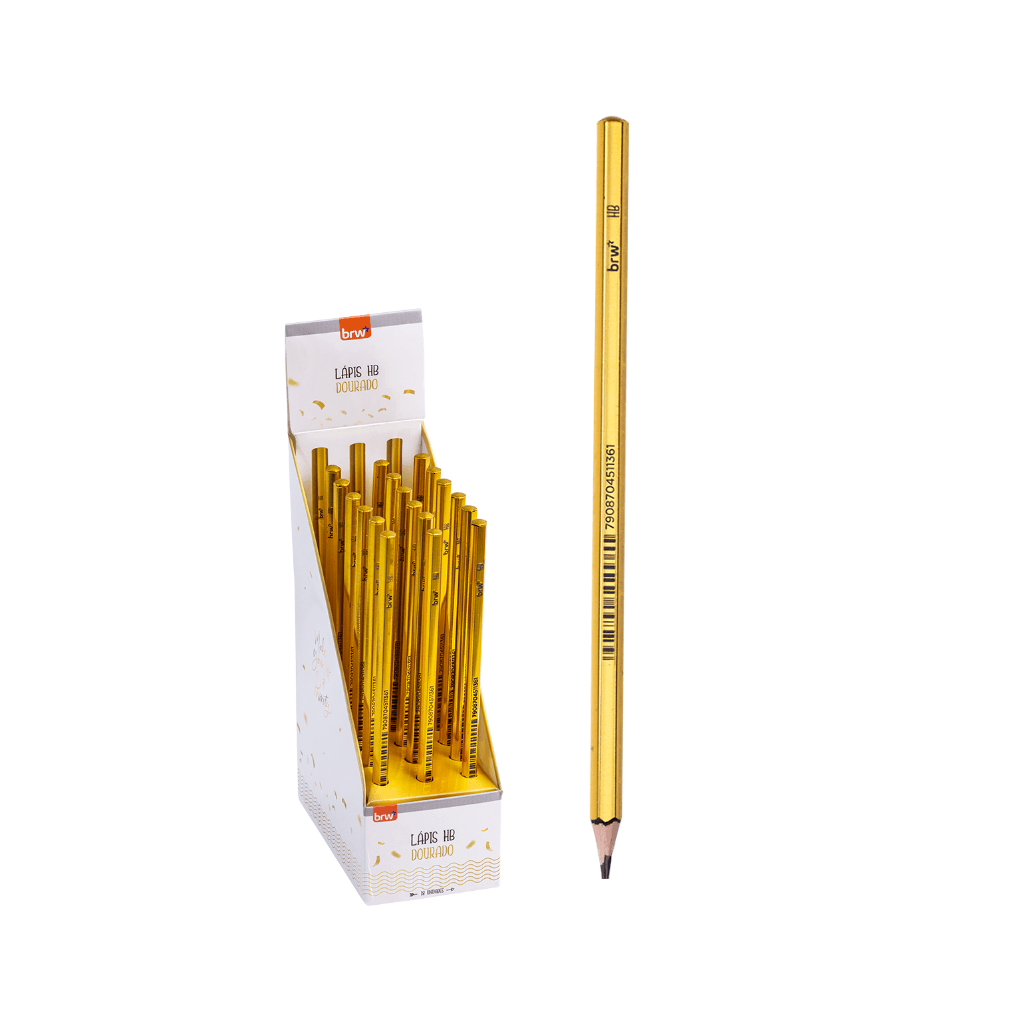 Lápis Hb Dourado Sextavado - BRW - CX 18 UND