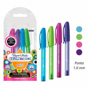 Caneta Kilométrica 100 Mini 1.0 mm Colorida - PAPER MATE - BLISTER 4 UND
