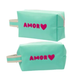 Bolsinha Estojo c/ Alça Turquesa AMOR 12,5x20x7cm - FLORIE - UND