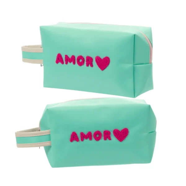Bolsinha Estojo c/ Alça Turquesa AMOR 12,5x20x7cm - FLORIE - UND