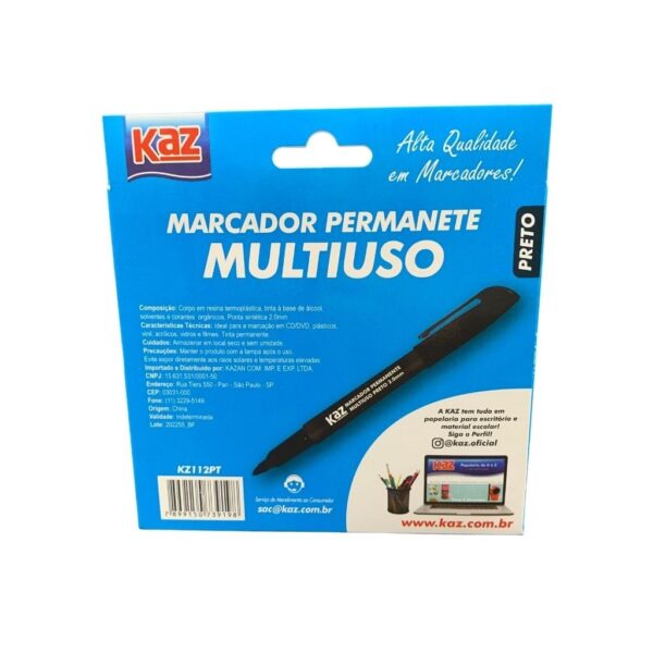 Marcador Permanente 2.0mm Preto KAZ - CX 12 UND