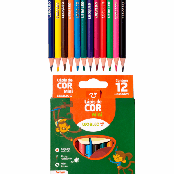 Lápis de Cor Mini Redondo Flex  12 Cores LEO E LEO - BLISTER