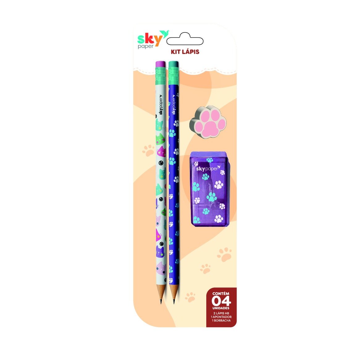 Kit Escolar 4 Peças Pets - SKYPAPER - BLISTER