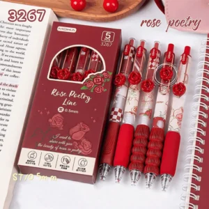 kit Caneta PREMIUM Flor Rosa 5 UND - IMPORTADO - BLISTER