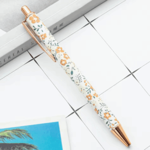Caneta Premium Metálica Retrátil Floral - IMPORTADO - UND