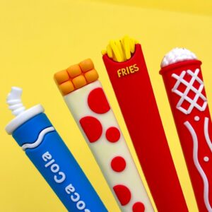 Caneta Fofa Emborrachada Fast Food - Pacote 4 Und
